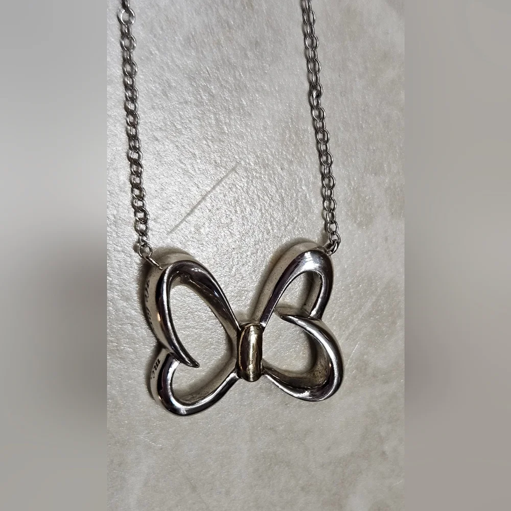 Minnie Mouse Bow Necklace sterling silver and 10k gold Womens